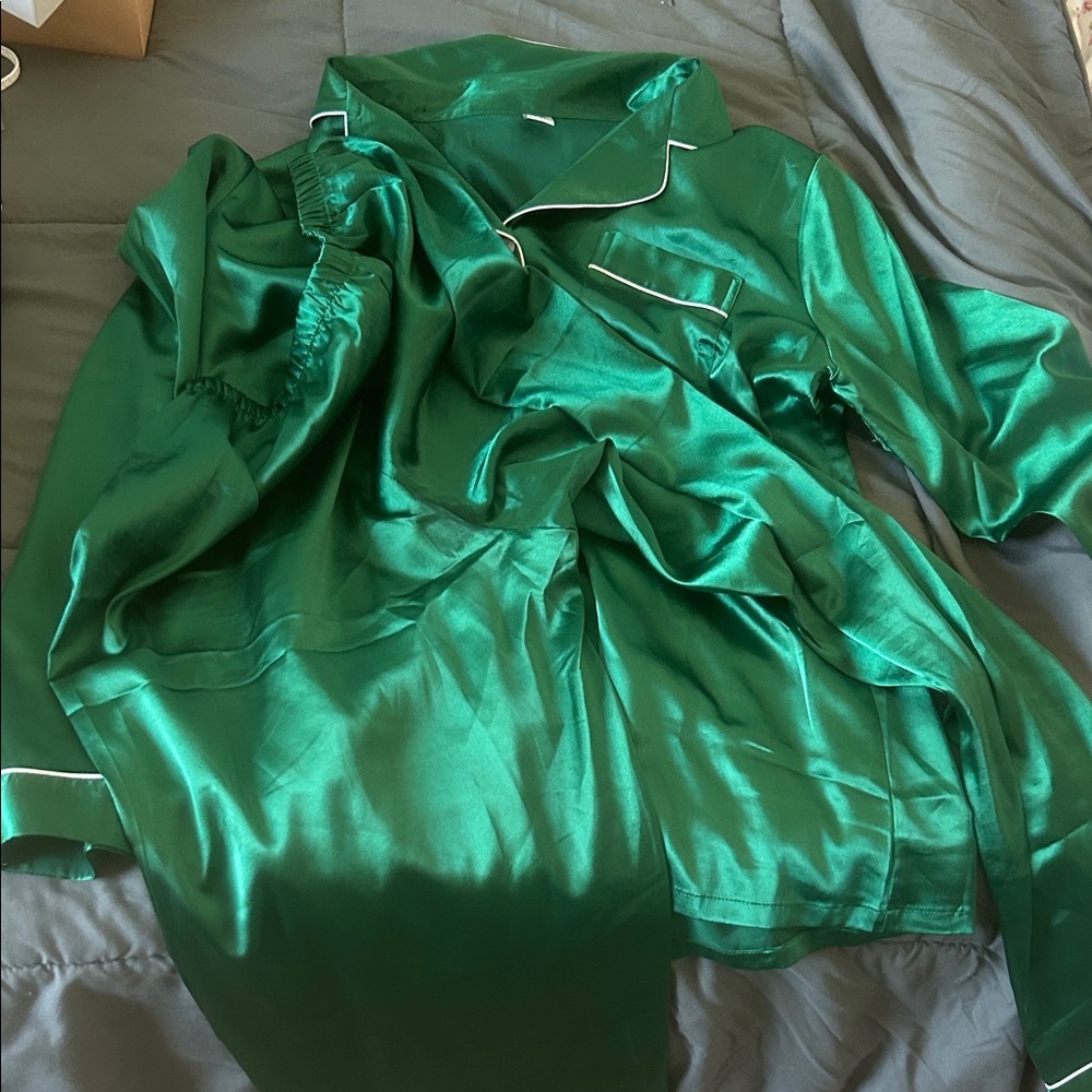 Emerald Green Satin Pajama Set